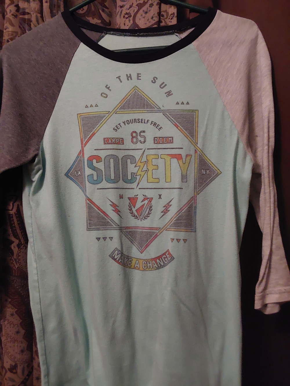 Society Graphic Raglan Baseball Tee - Mint with Heather Sleeves